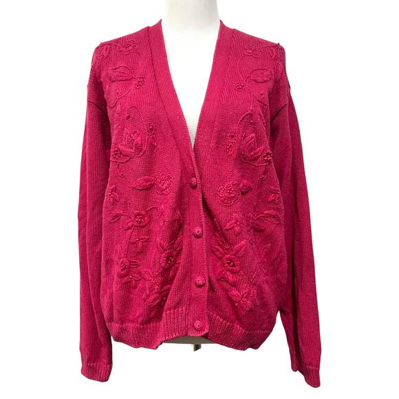 Christina Vintage Women’s Sweater Cardigan. White Tufted Boucle Design Sz L - Picture 1 of 9